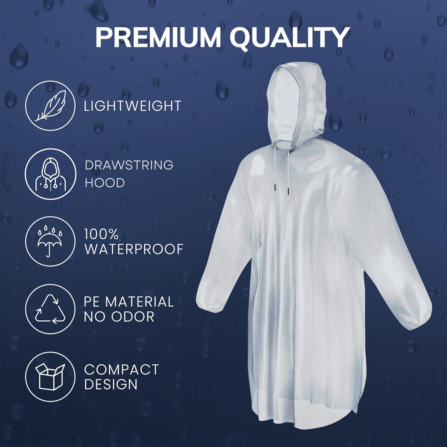 Mindful Design Rain Ponchos with Drawstring Hood (4 - Image 2