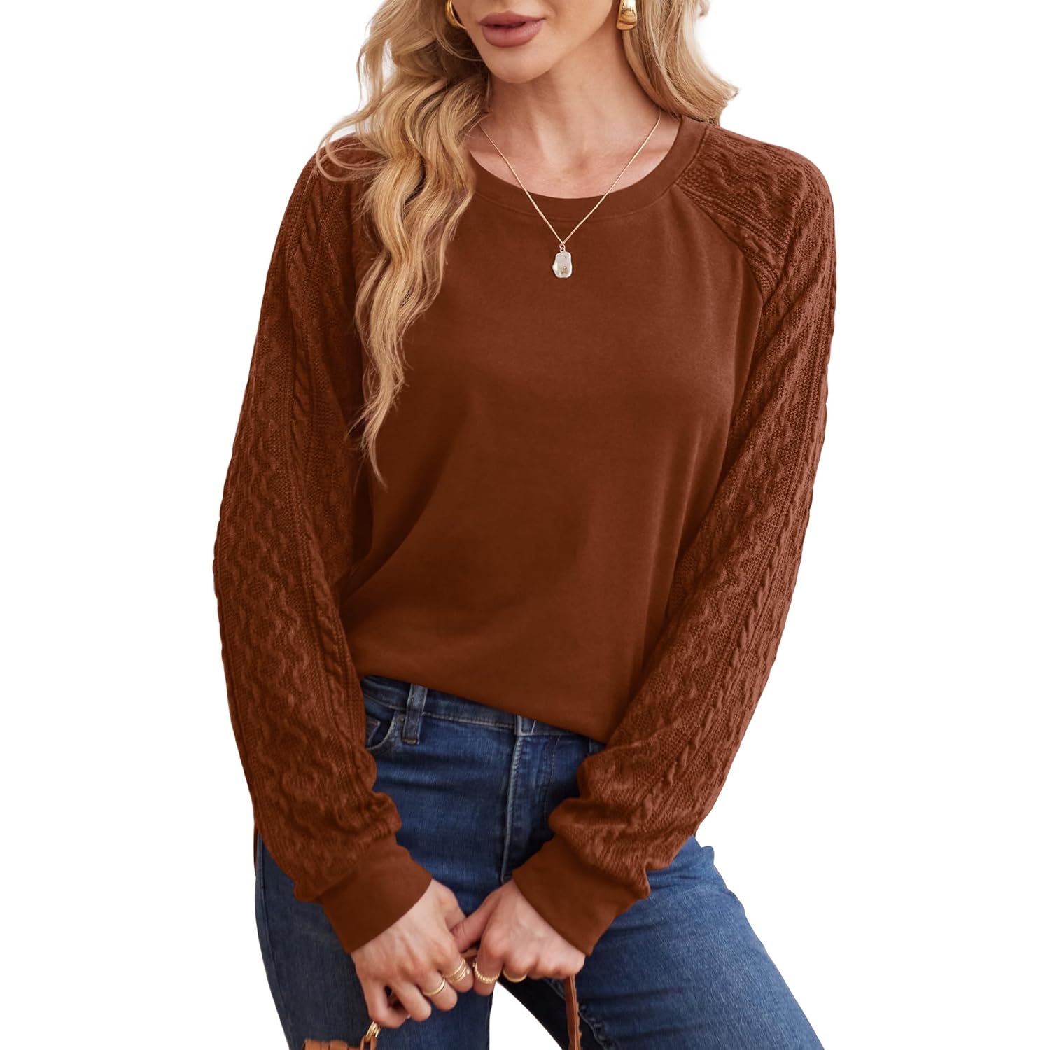 Saloogoe sweatshirt for Dam Crewneck Cable Knit Sleeve - Image 3