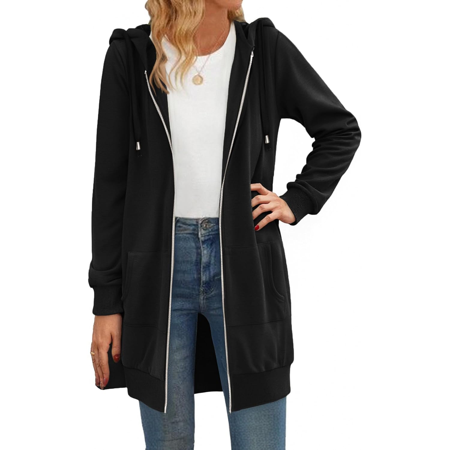 Zeagoo dragkedja hoodie For Dam Long Sleeve oversized - Image 2