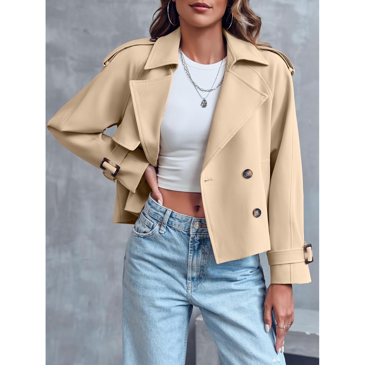 Saodimallsu Dam Crop Double Breasted trench kappa Raglan - Image 2