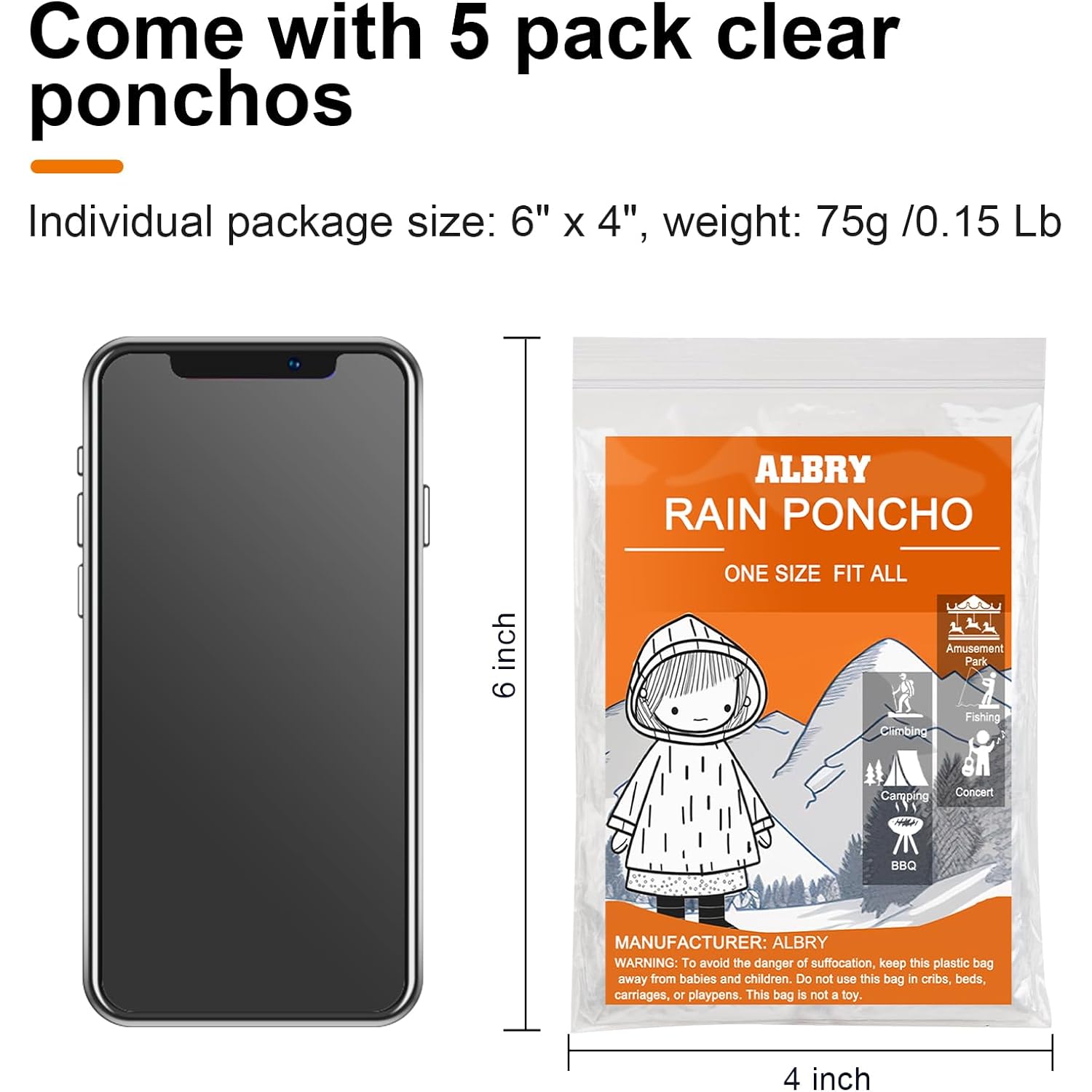ALBRY Disposable Rain Ponchos for Adults with Drawstring - Image 5