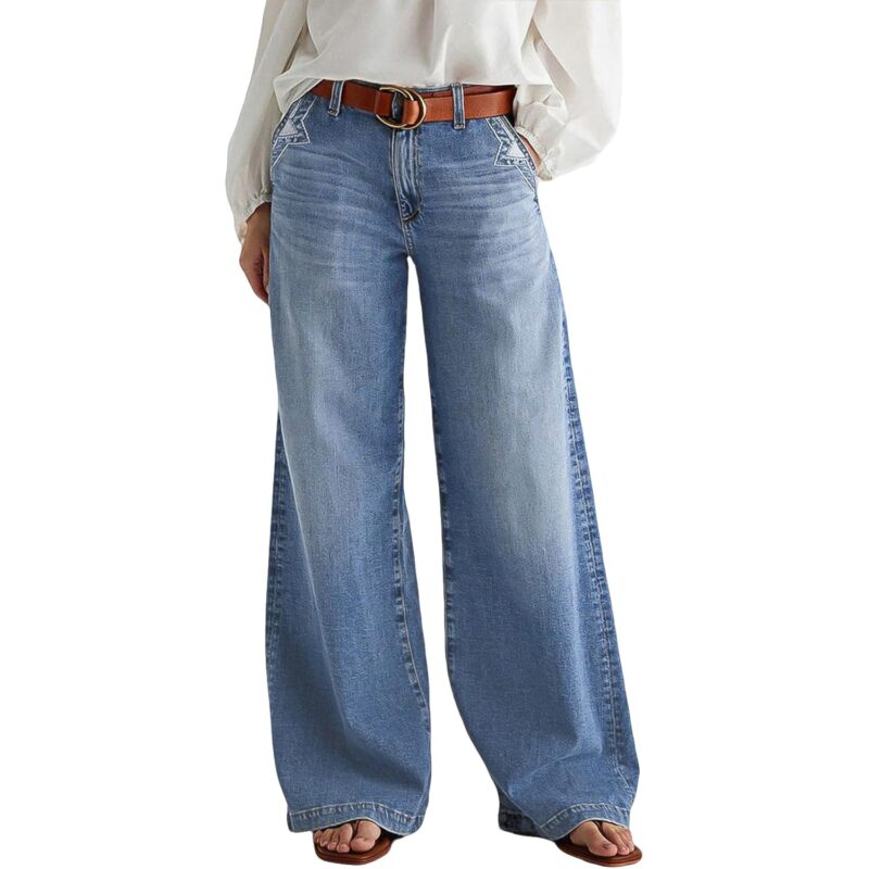 Flamingals wide leg jeans for Women Mid Waist