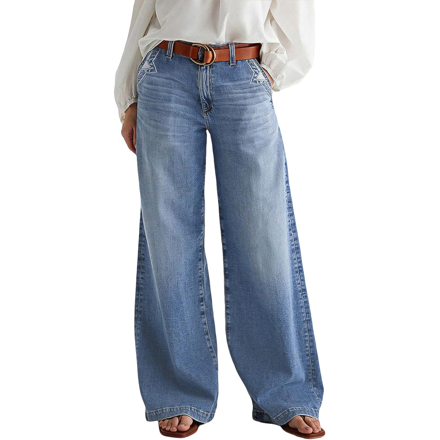 Flamingals wide leg jeans for Women Mid Waist