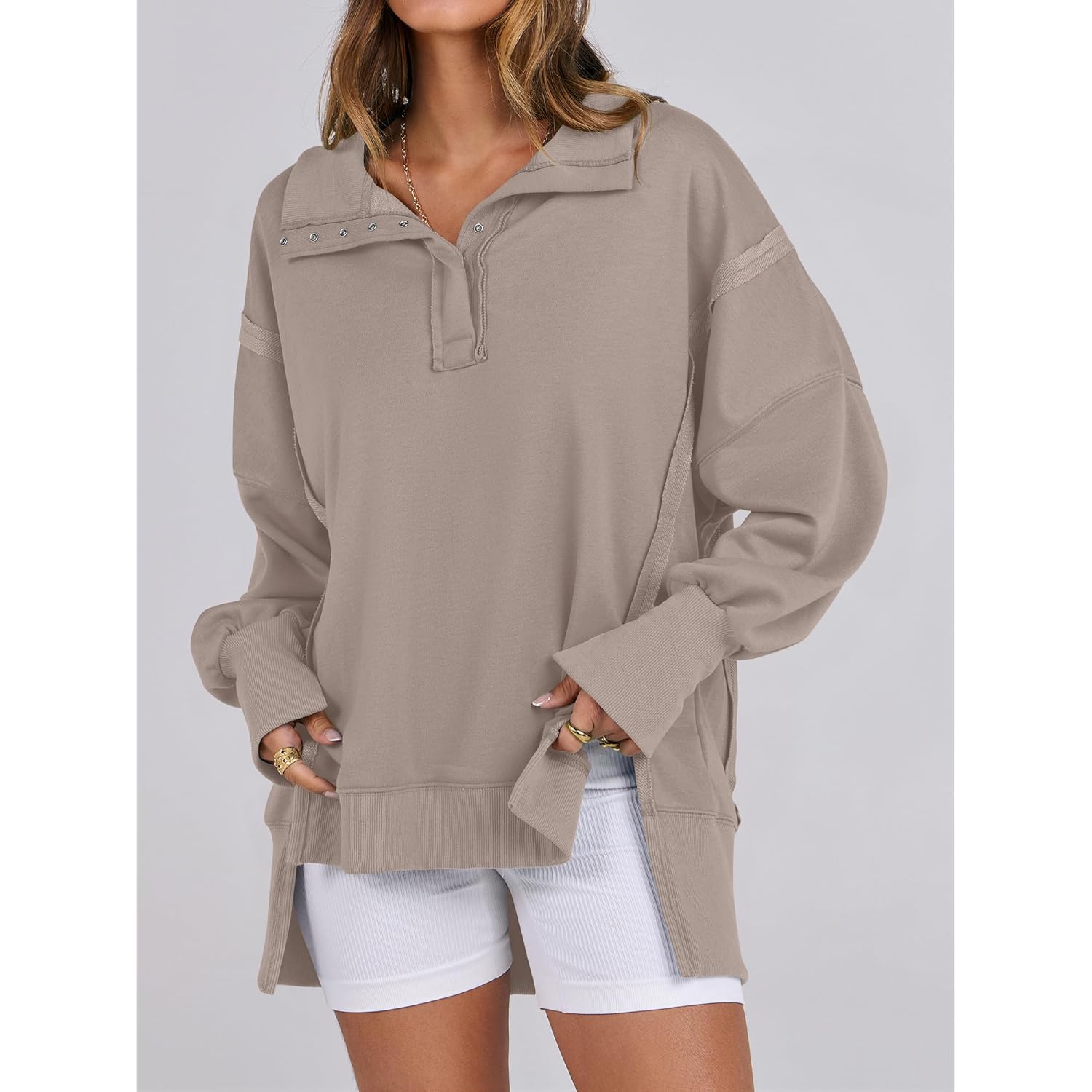 ANRABESS Dam sweatshirt oversized Casual Loose Button Up - Image 3