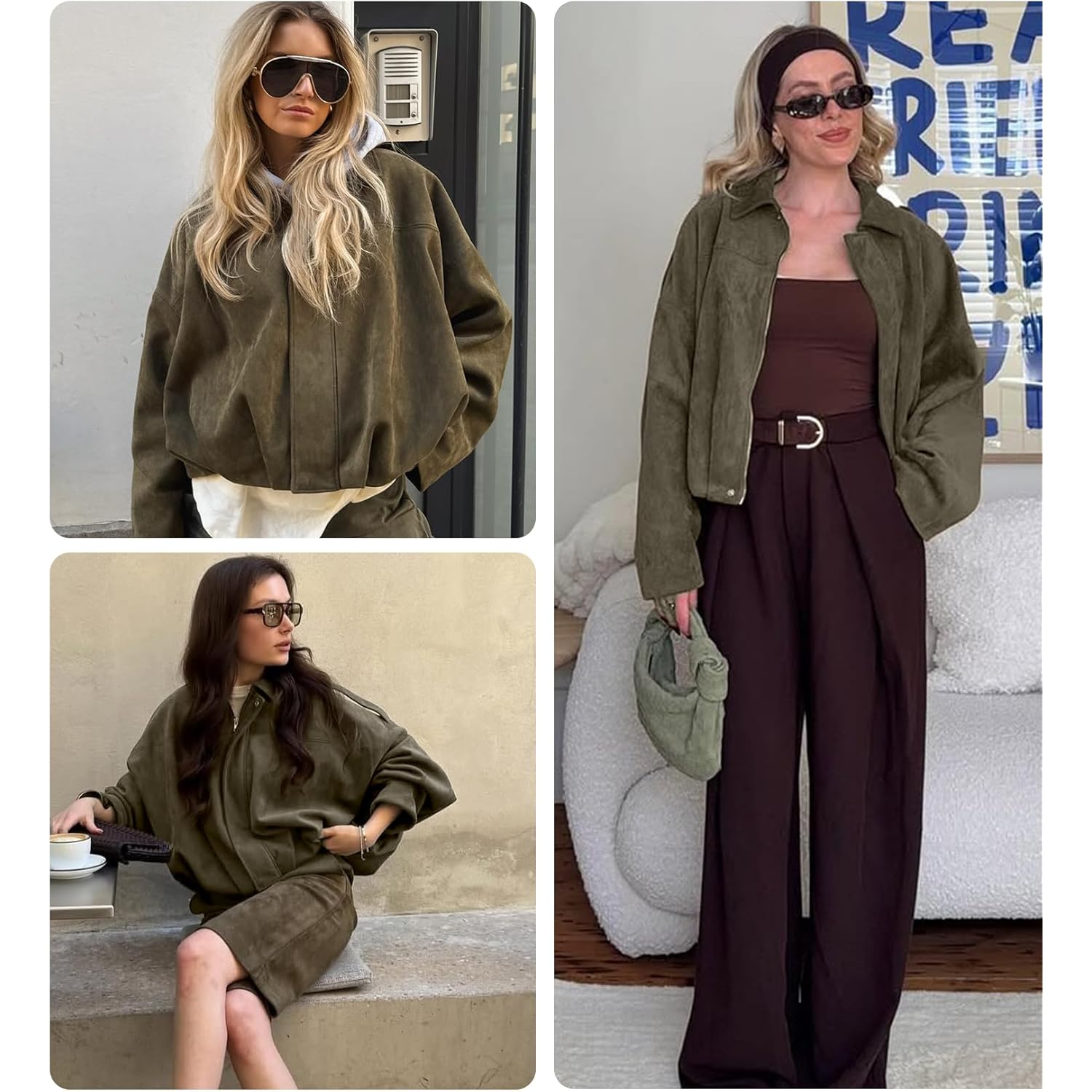 Dam Faux Suede bomber jacka Casual Lapel Pilot - Image 5