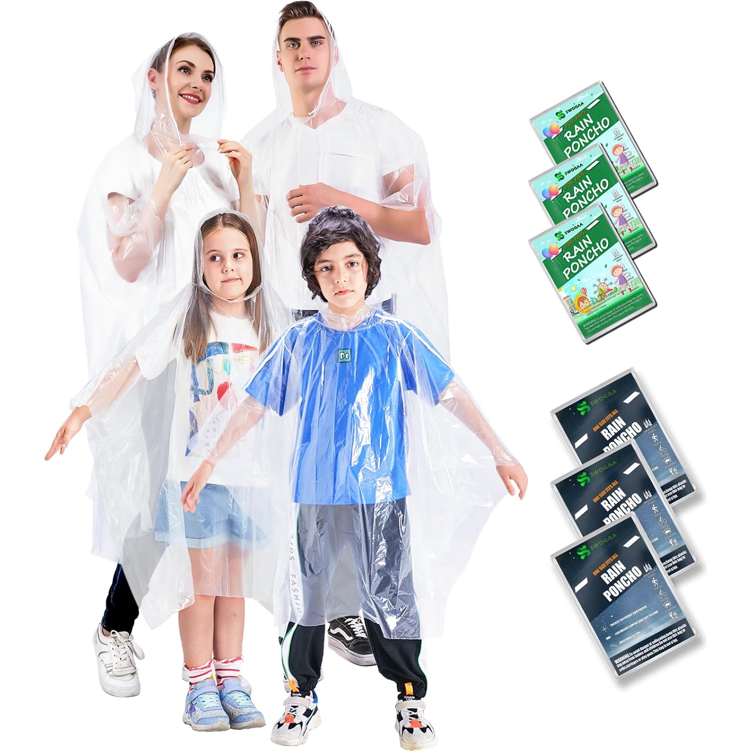 Disposable Rain Ponchos for Kids 6 Pack/Adults 10