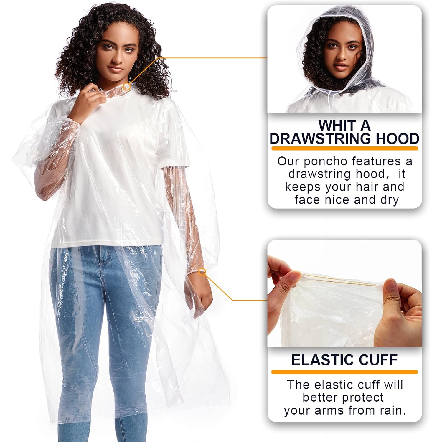 ALBRY Disposable Rain Ponchos for Adults with Drawstring - Image 4