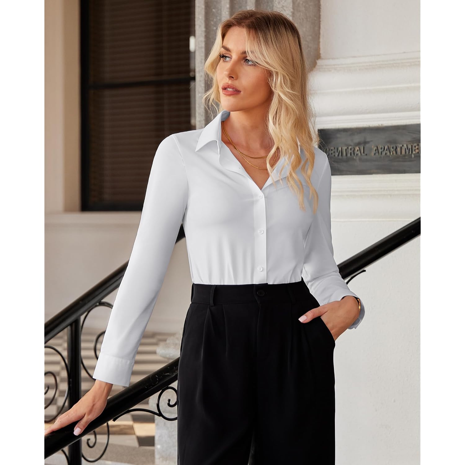 Siliteelon knäppning skjorta for Dam slim fit långärmad - Image 4