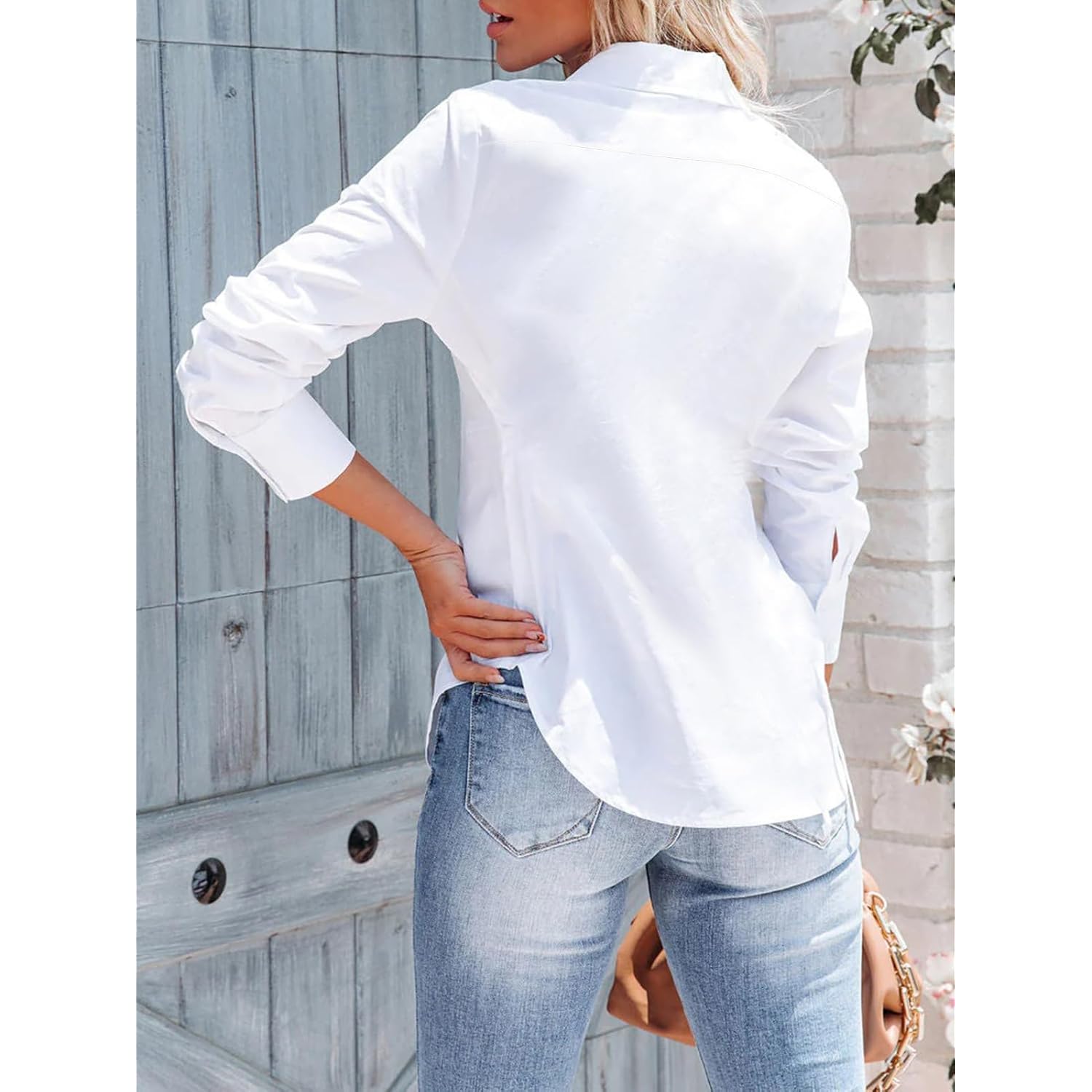 Siliteelon Dam knäppning skjorta långärmad Dress skjorta Wrinkle - Image 2