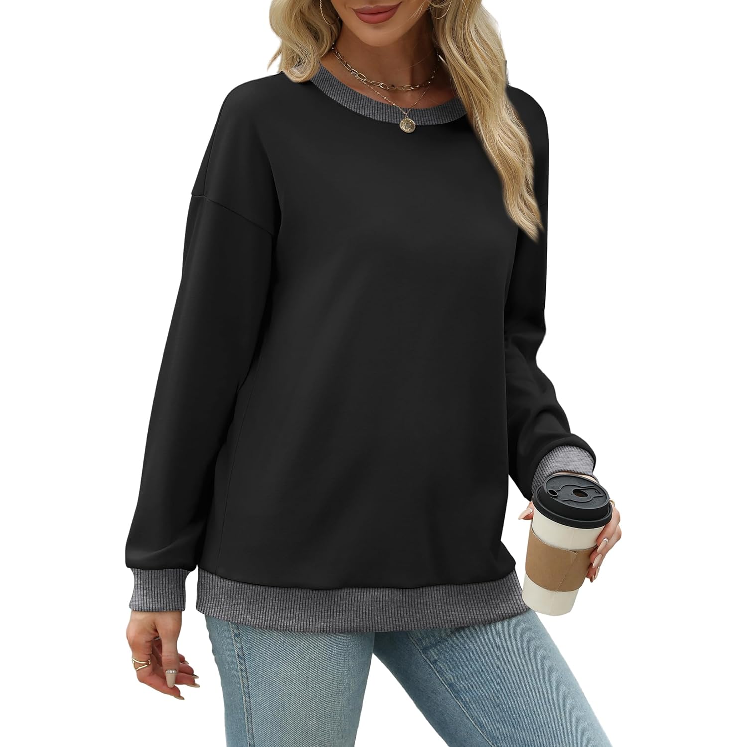 Saloogoe sweatshirt for Dam Crewneck Long Sleeve Loose - Image 3