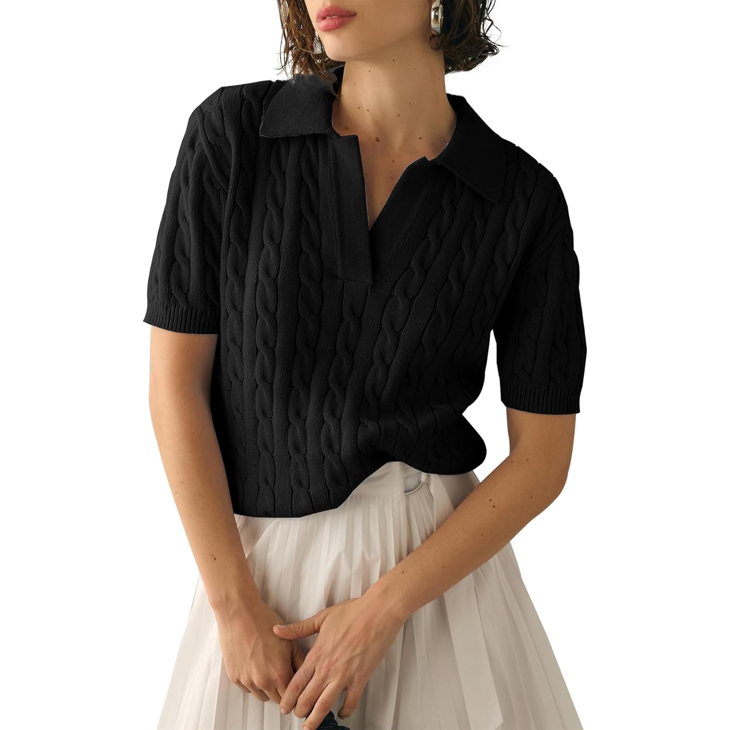 Imily Bela Dam Cable Short Sleeve Sweaters Tops