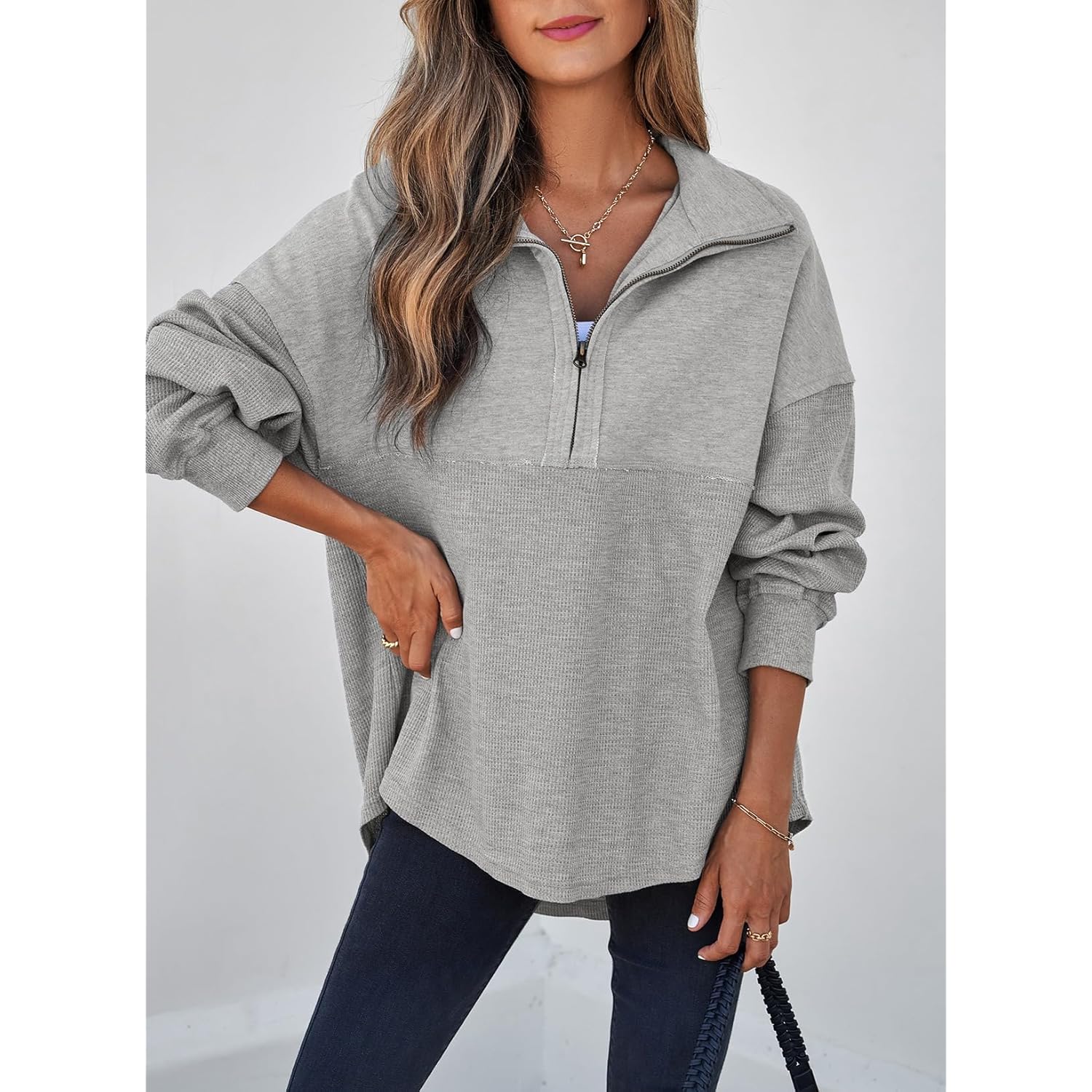 SHEWIN Dam Fall sweatshirt Casual Waffle Knit halv - Image 4