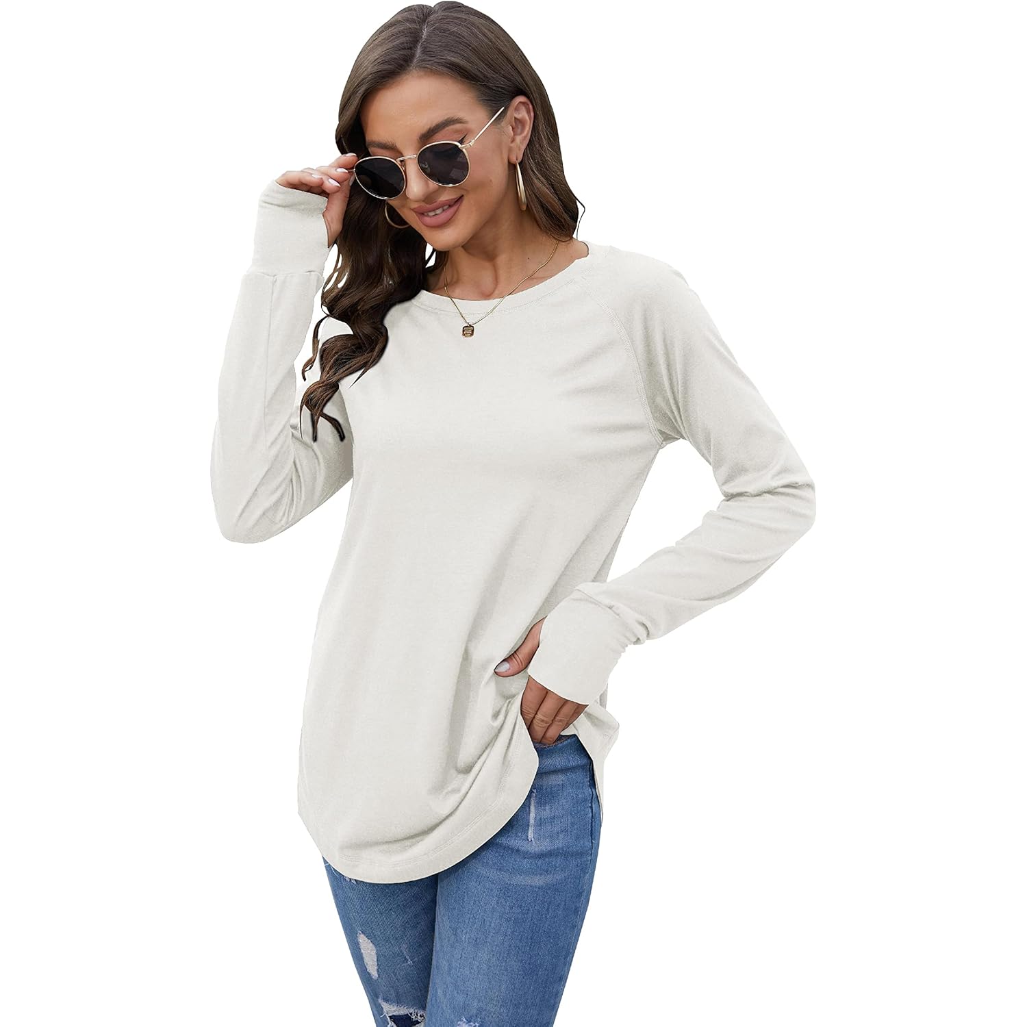 Fisoew Dam Casual långärmad topp rund hals Round - Image 4