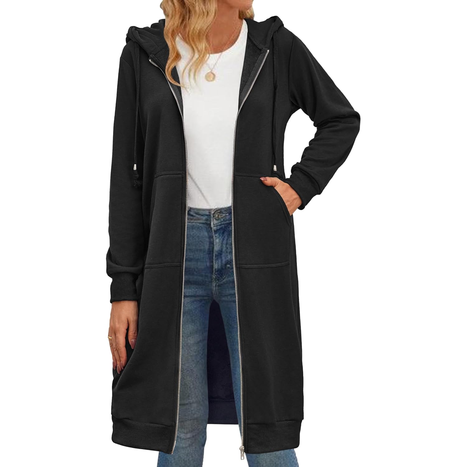 Zeagoo Dam dragkedja hoodie oversized fleece Long Tunic
