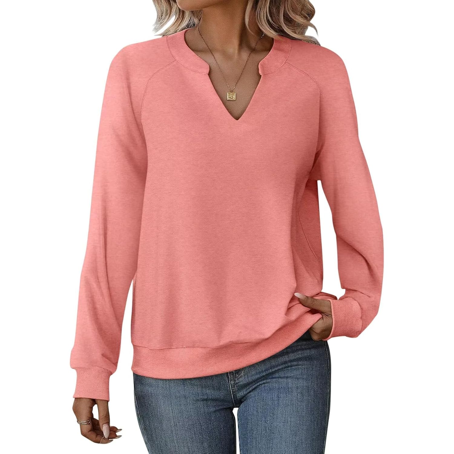 EADINVE Dam Casual Long Sleeve V Neck sweatshirt