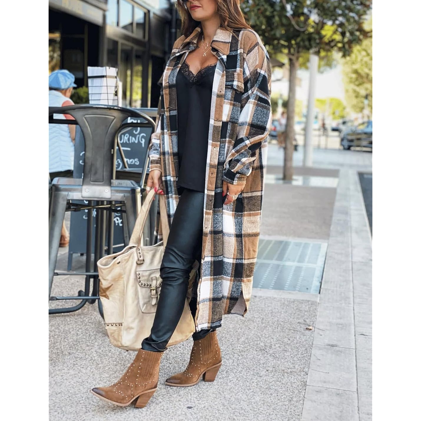 SKIKYAN Dam Fall Flannel Plaid Shacket Jacket oversized - Image 3