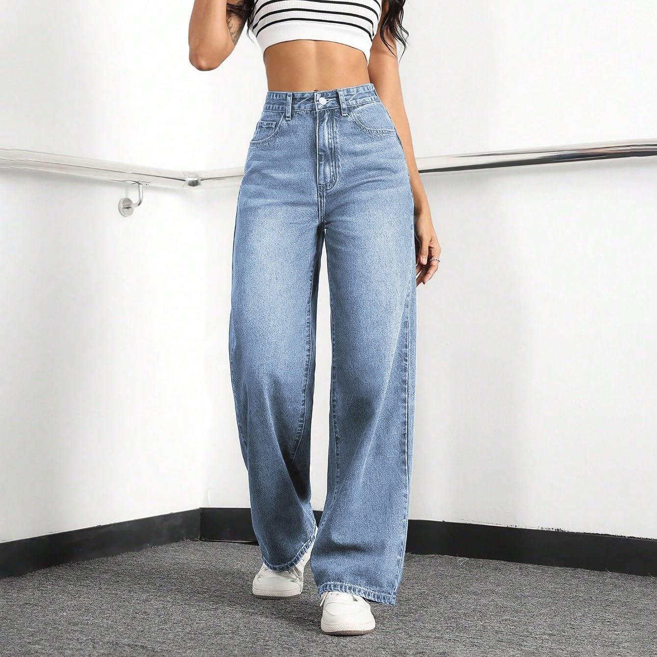 Straight Leg jeans for Women,High Waisted wide leg - Image 4