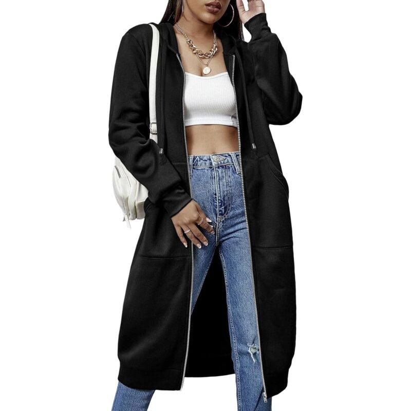 ELESOL Dam Casual dragkedja fleece hoodie Tunic sweatshirt