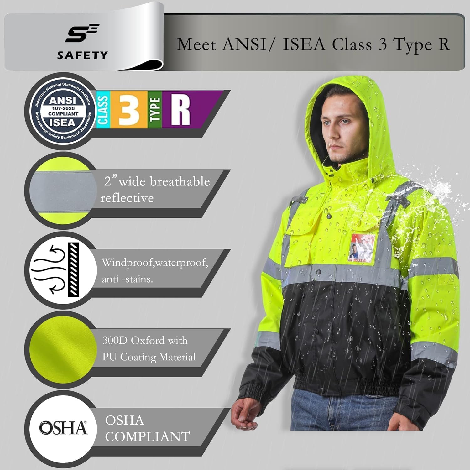 Sesafety Reflective jacka for Men, High Visibility jacka, - Image 3