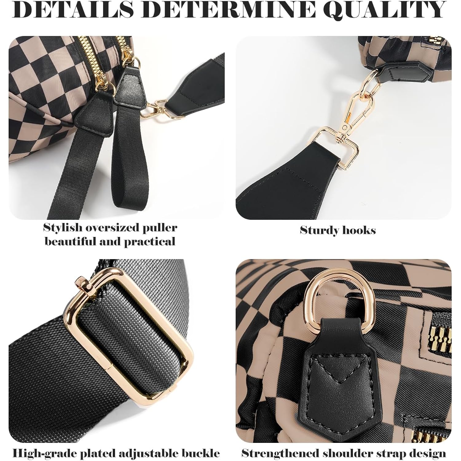 Svart and vit Checkered crossbody Bag Bum Bag - Image 6