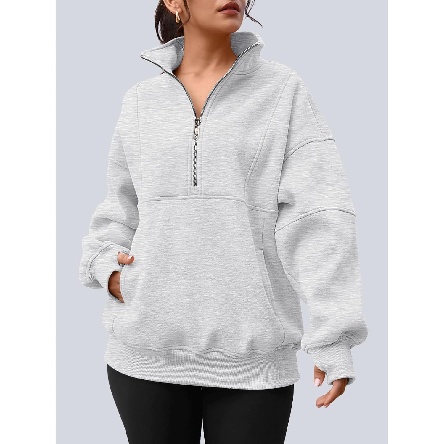 AUTOMET Dam Quarter dragkedja oversized sweatshirt Teen fleece - Image 4