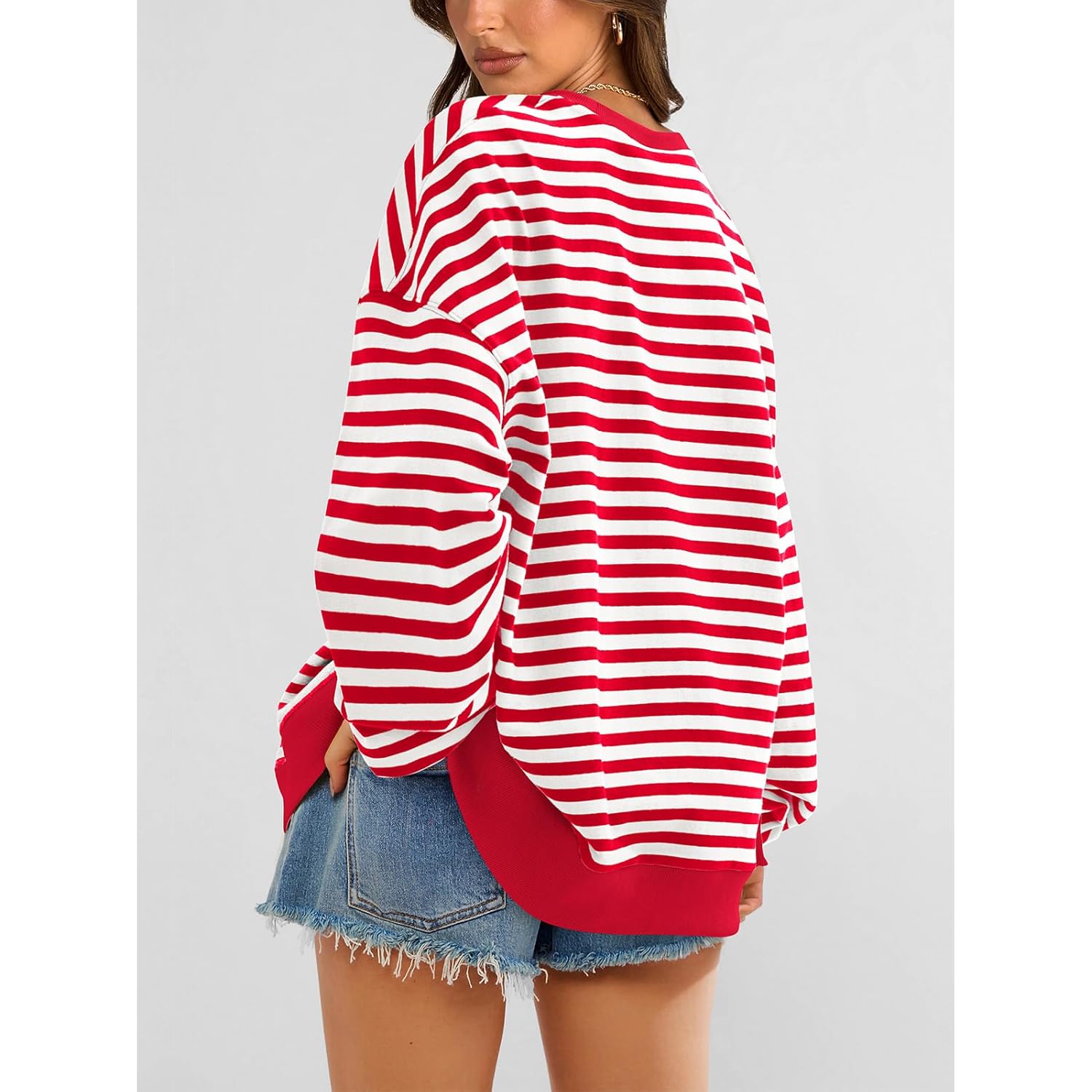 PRETTYGARDEN Dam Striped oversized sweatshirt Color Block Crew - Image 5