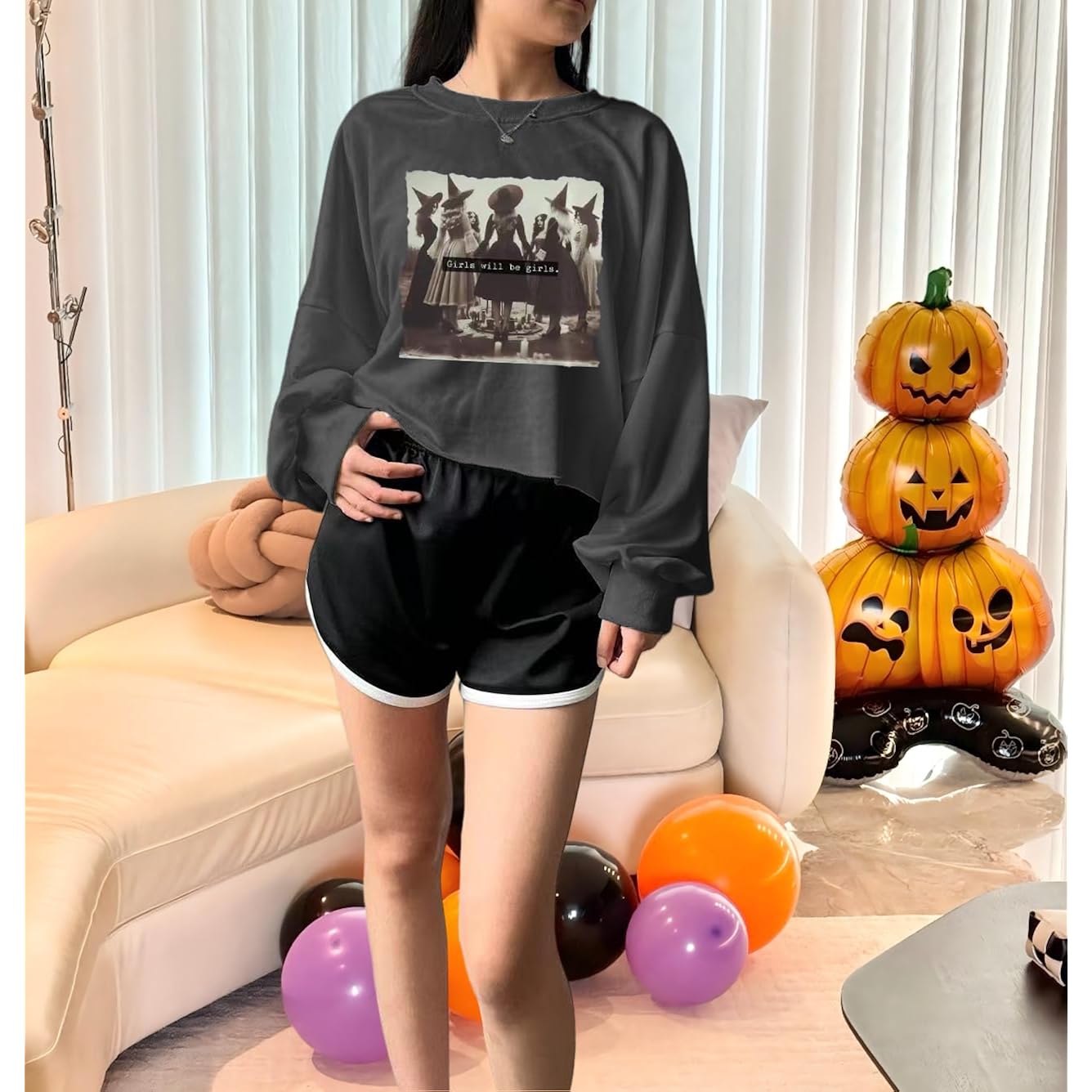 Dam Witch Crop sweatshirt Fall Halloween Vintage Graphic - Image 3