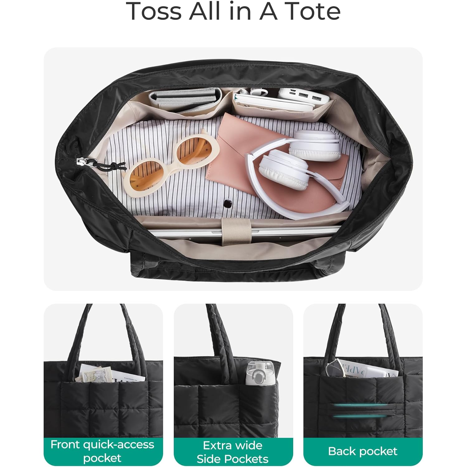 BAGSMART Expandable shopper Bag for Women, Puffer Work - Image 3