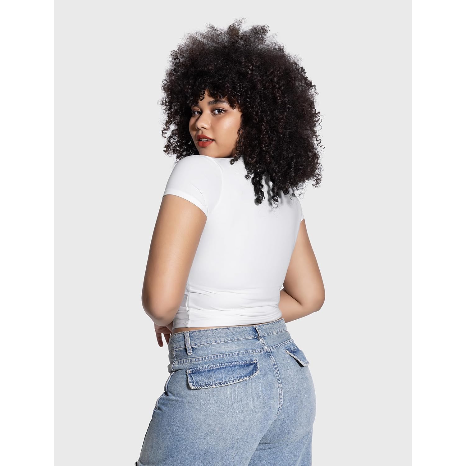 PUMIEY Dam rund hals kortärmad topp Double Lined - Image 4