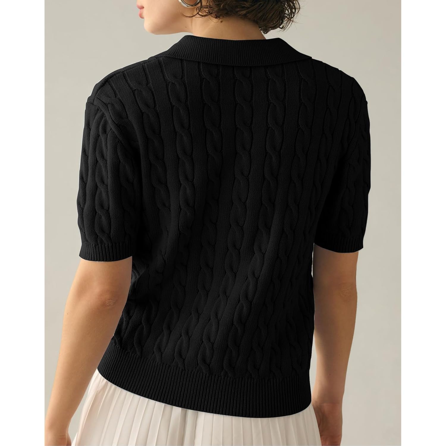 Imily Bela Dam Cable Short Sleeve Sweaters Tops - Image 3
