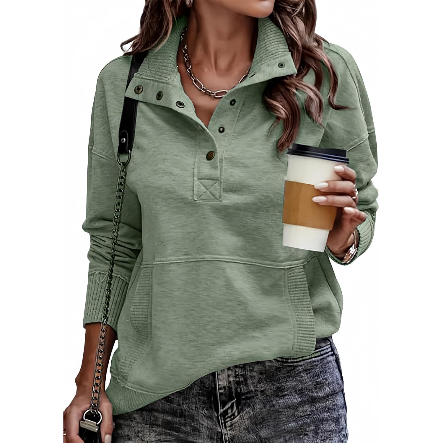 SHEWIN Dam Casual Long Sleeve Stand Neck sweatshirt