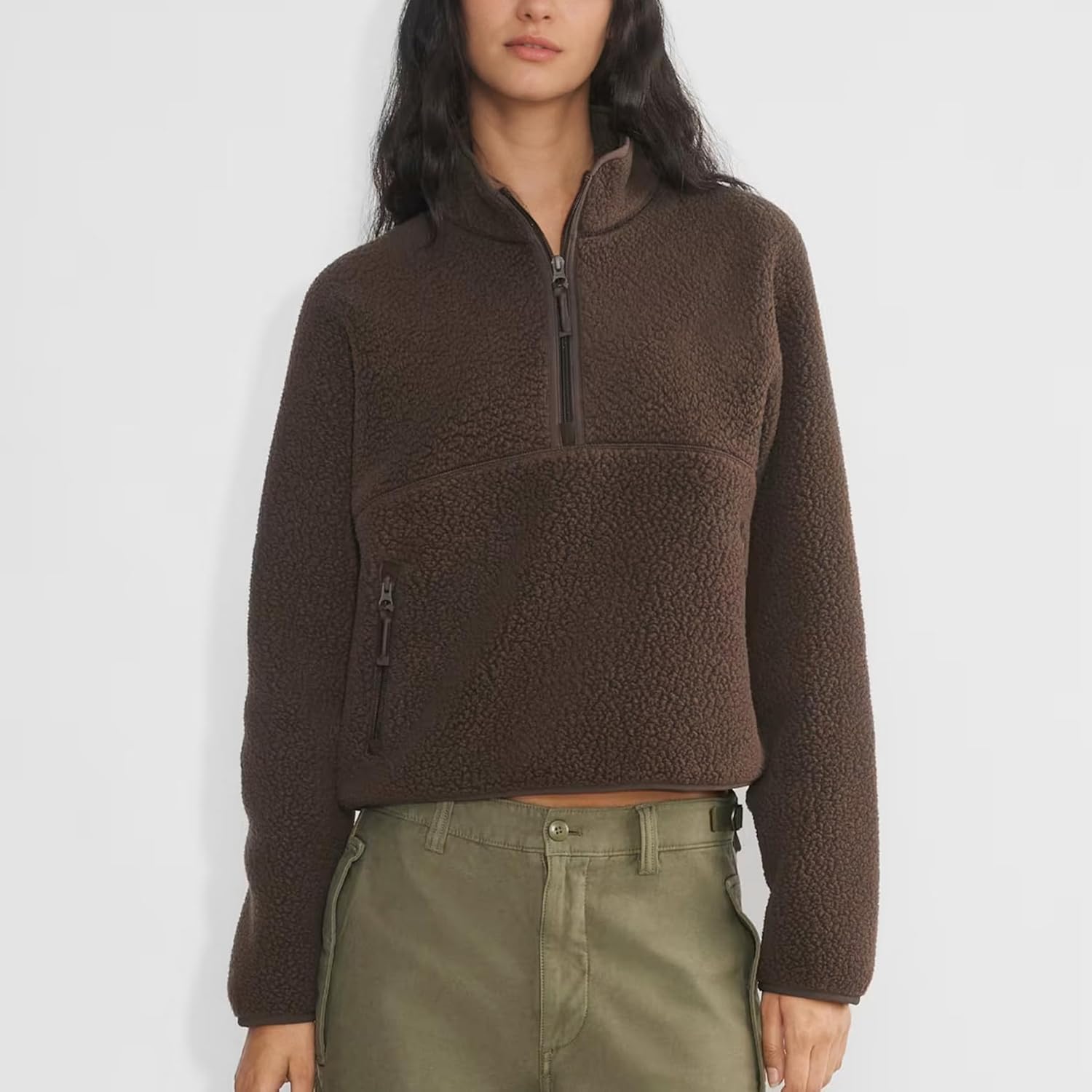 Dam fleece sweatshirt cropped halv dragkedja Fuzzy Warm - Image 2