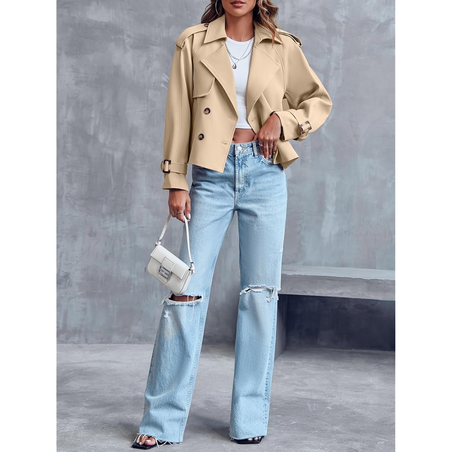 Saodimallsu Dam Crop Double Breasted trench kappa Raglan - Image 4