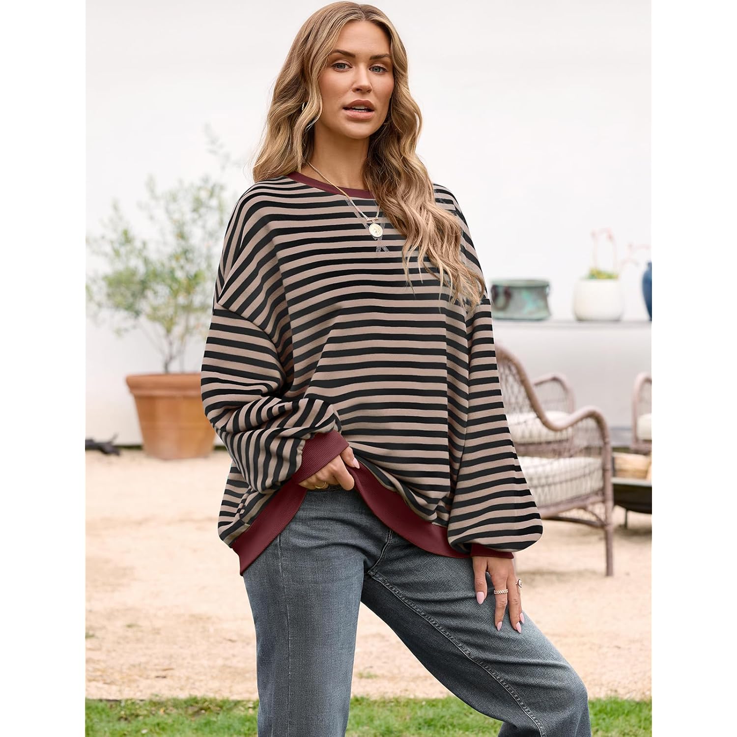 UEU Dam oversized Striped Crewneck sweatshirt Long Sleeve - Image 3