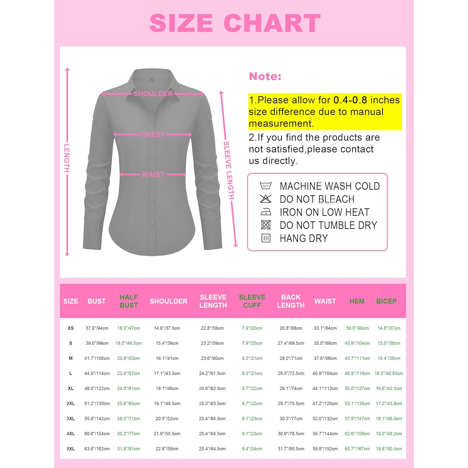 Siliteelon Dam knäppning skjorta långärmad Dress skjorta Wrinkle - Image 5