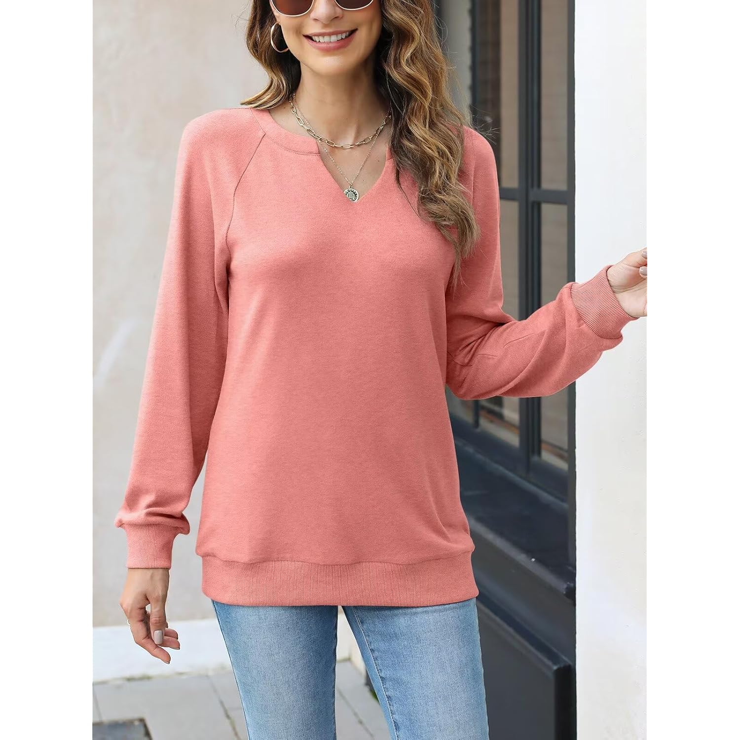 EADINVE Dam Casual Long Sleeve V Neck sweatshirt - Image 4