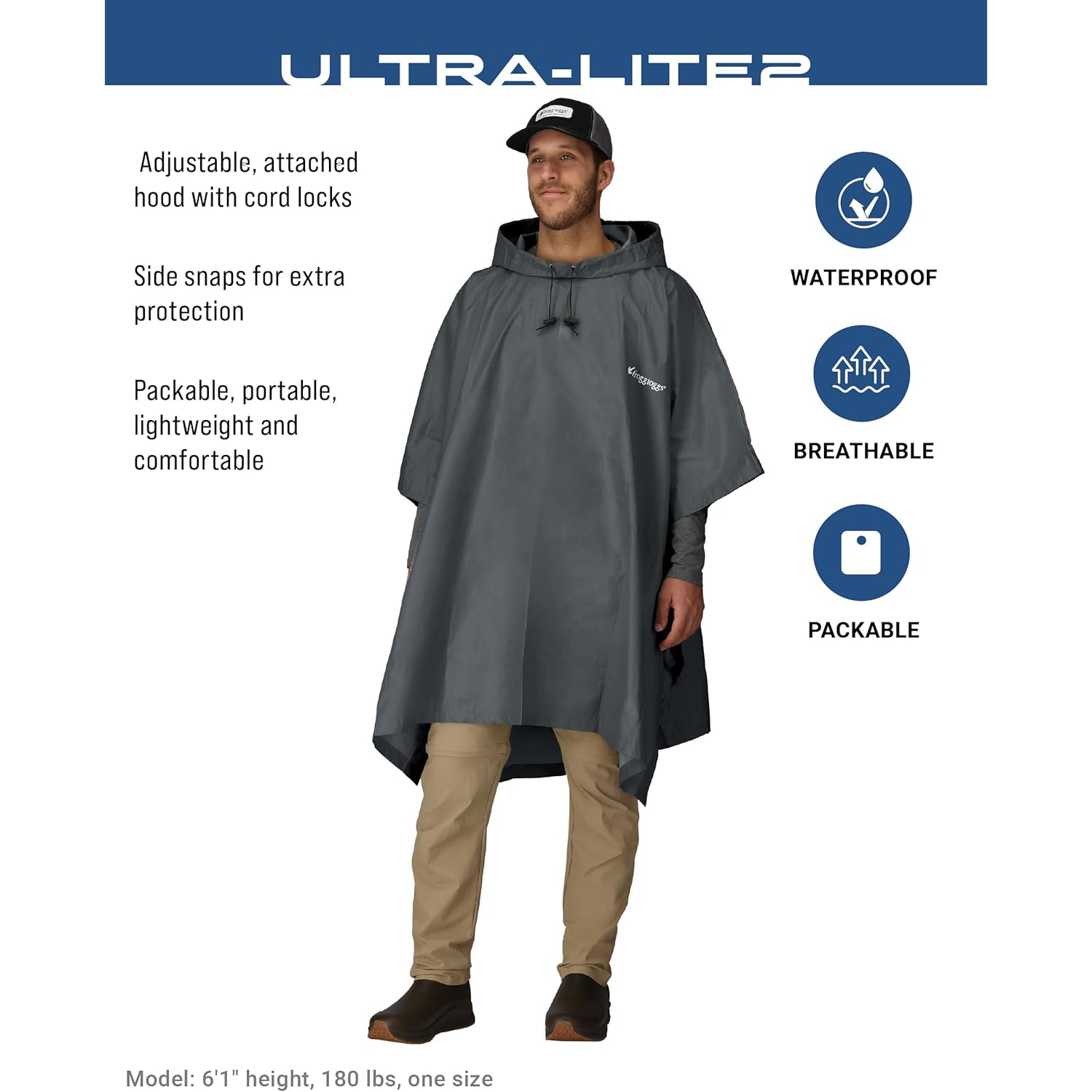 FROGG TOGGS Ultra-lite2 Waterproof, Breathable Rain Poncho, Adult - Image 2