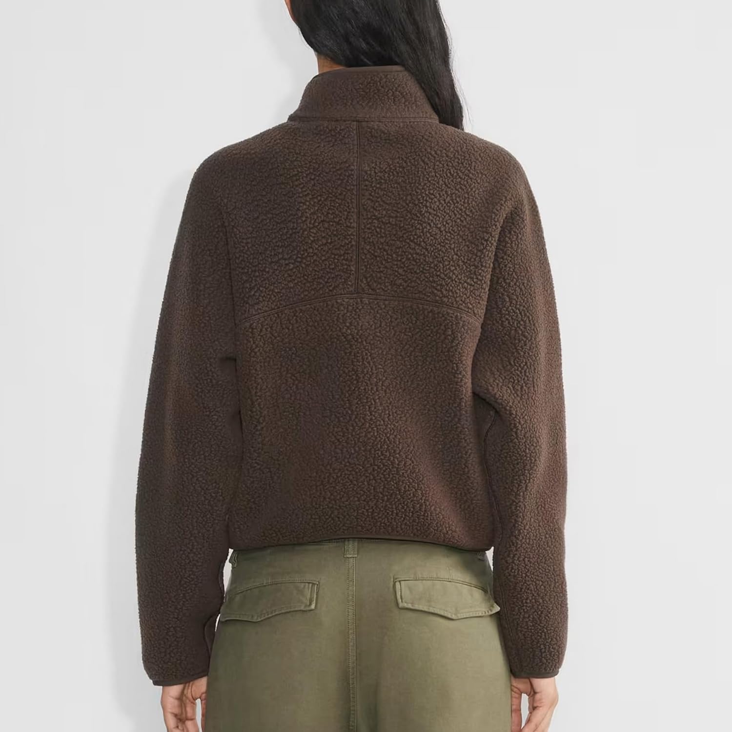 Dam fleece sweatshirt cropped halv dragkedja Fuzzy Warm - Image 3