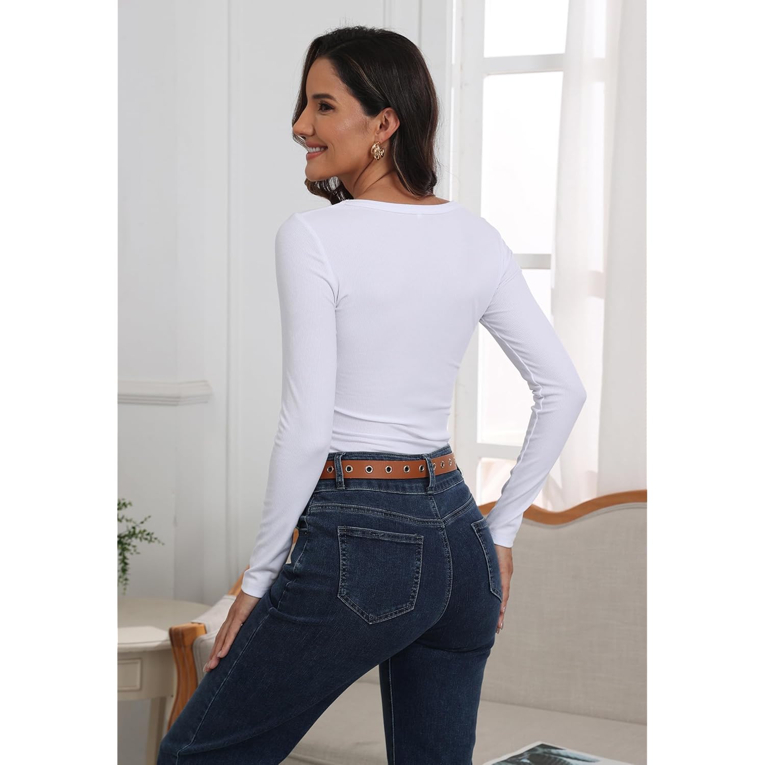 Roselux Dam långärmad Scoop Neck ribb Knit Fitted - Image 4