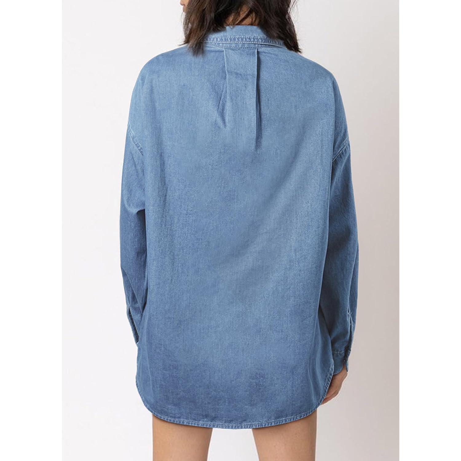 Astylish Dam Denim skjorta knäppning blus v‑ringning Casual - Image 3
