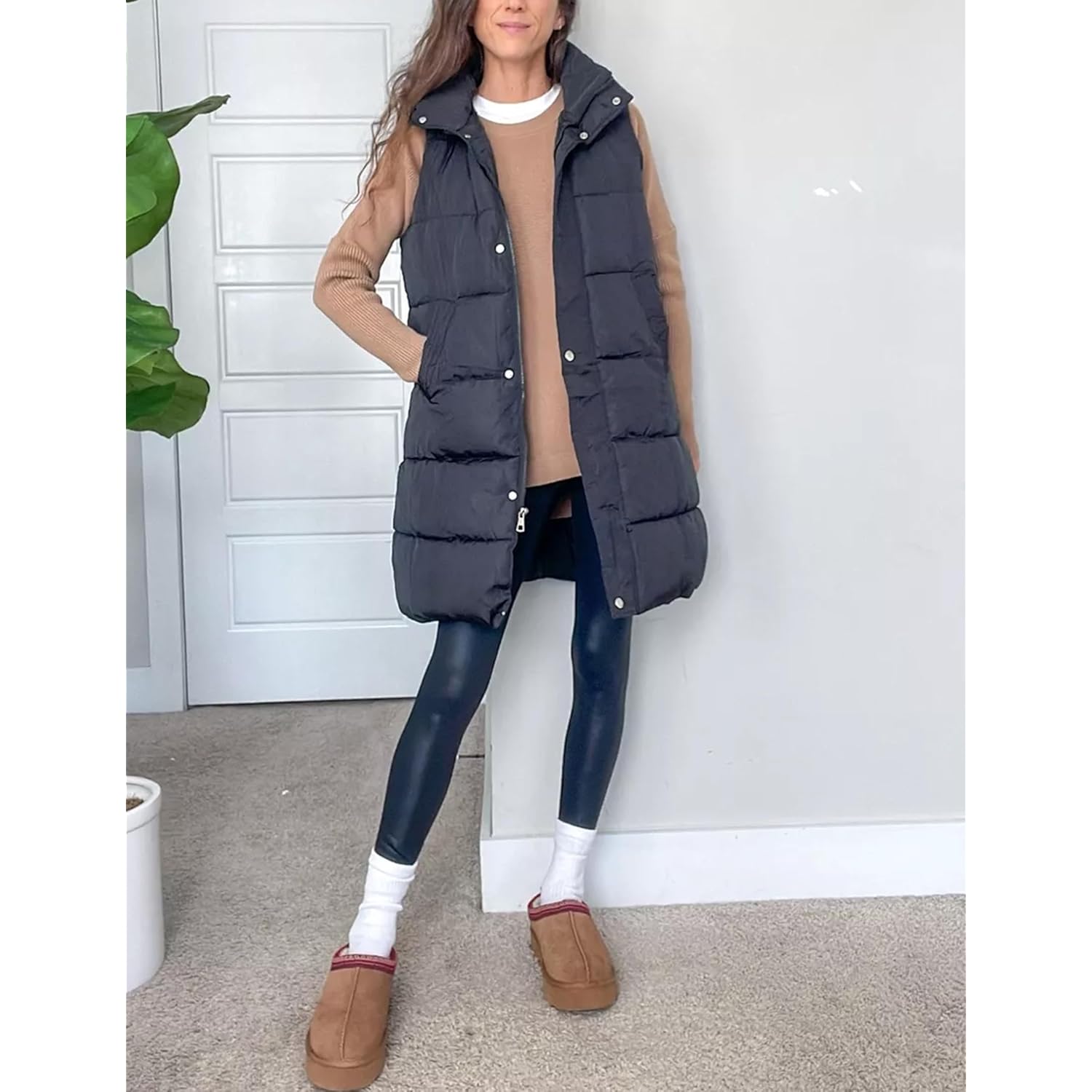 Tanming Dam Long puffer väst Casual Sleeveless Puffy - Image 3