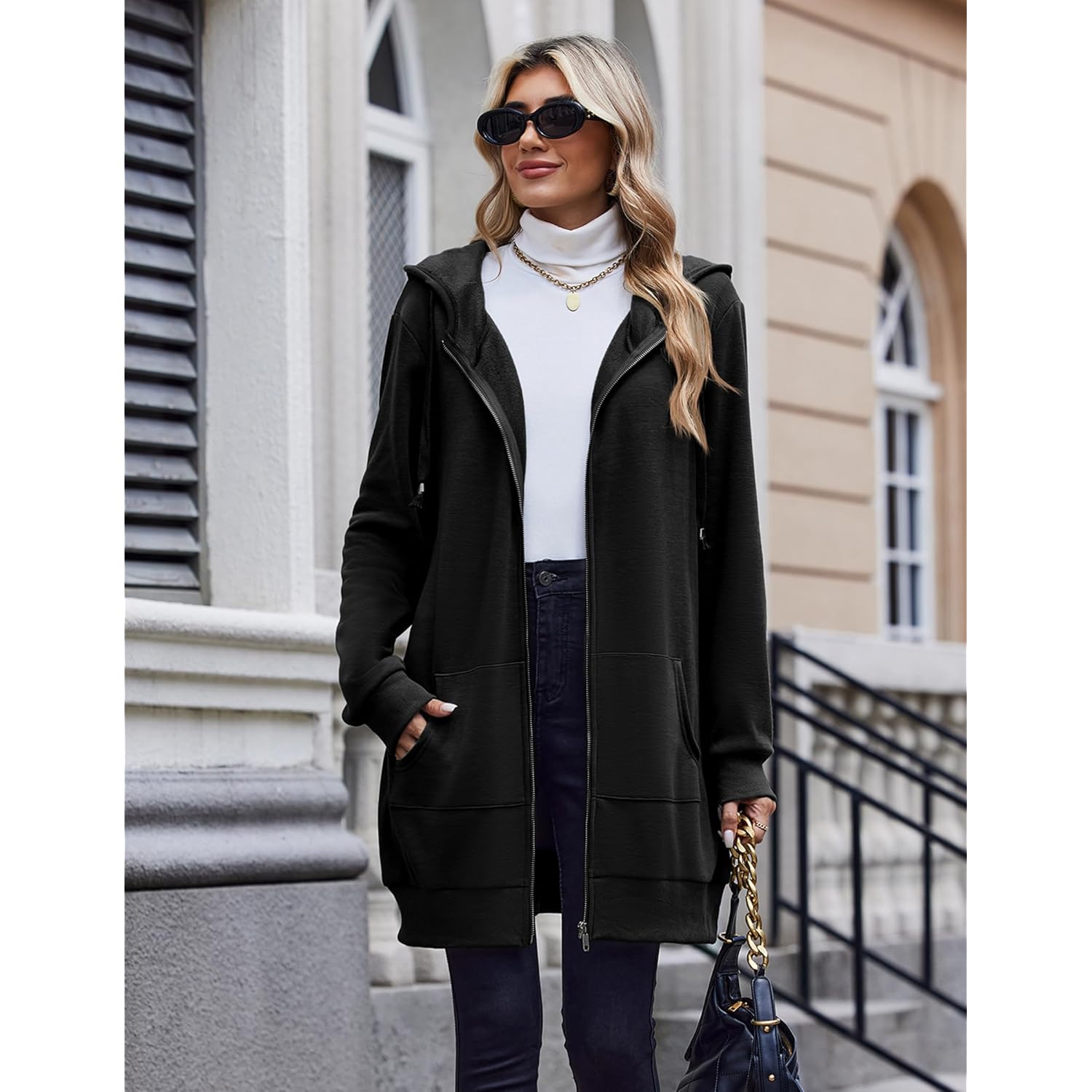 Zeagoo dragkedja hoodie For Dam Long Sleeve oversized - Image 6