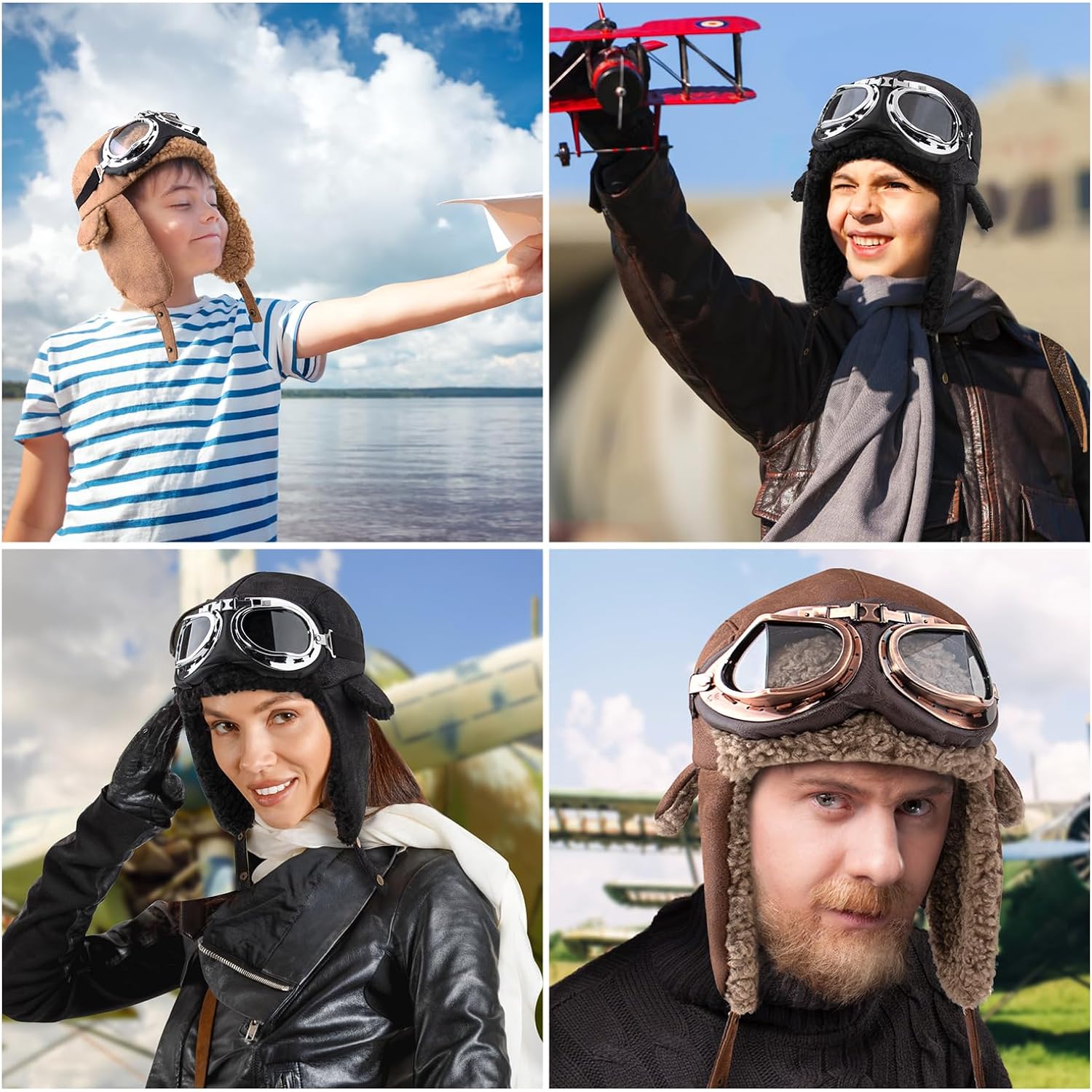 Peicees Aviator hatt and Goggles for Adult Kids - Image 2