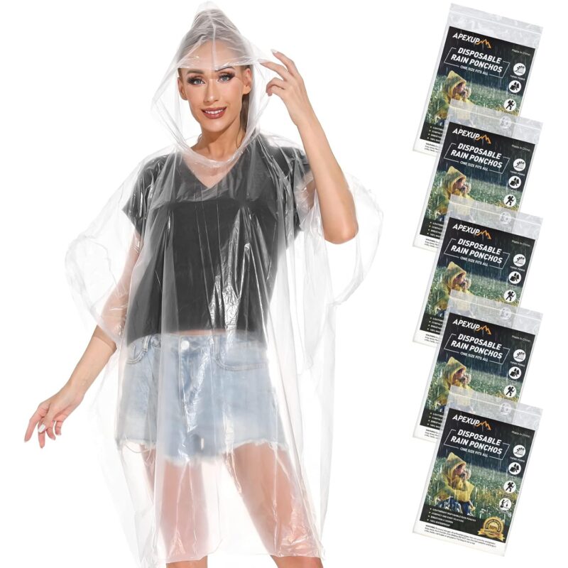 APEXUP Disposable Rain Ponchos for Adults, Emergency Rain