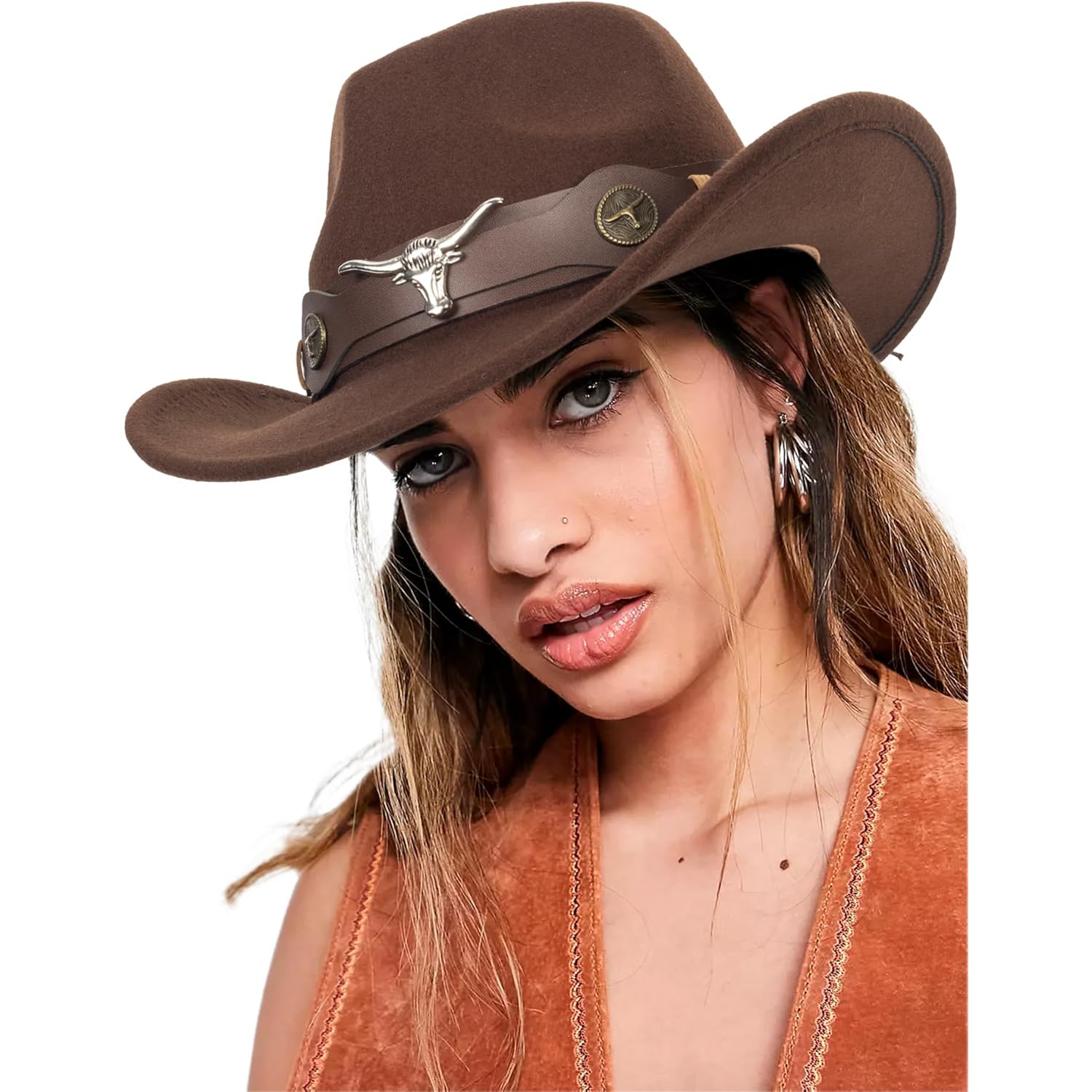 Western Cowboy hatt for Women Men, Rolled-Up Felt - Image 2