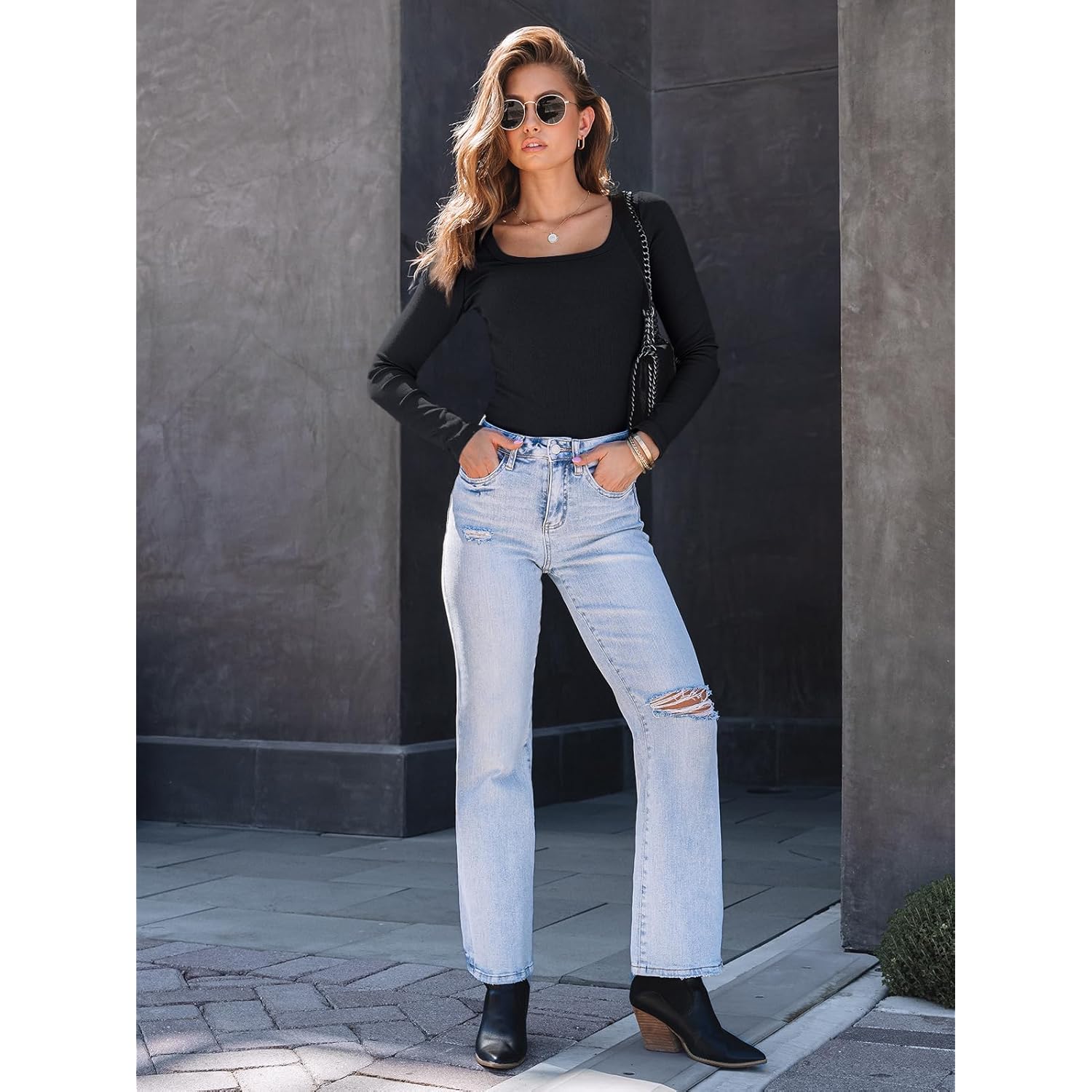 AUTOMET Dam långärmad skjorta Square Neck topp ribb - Image 5