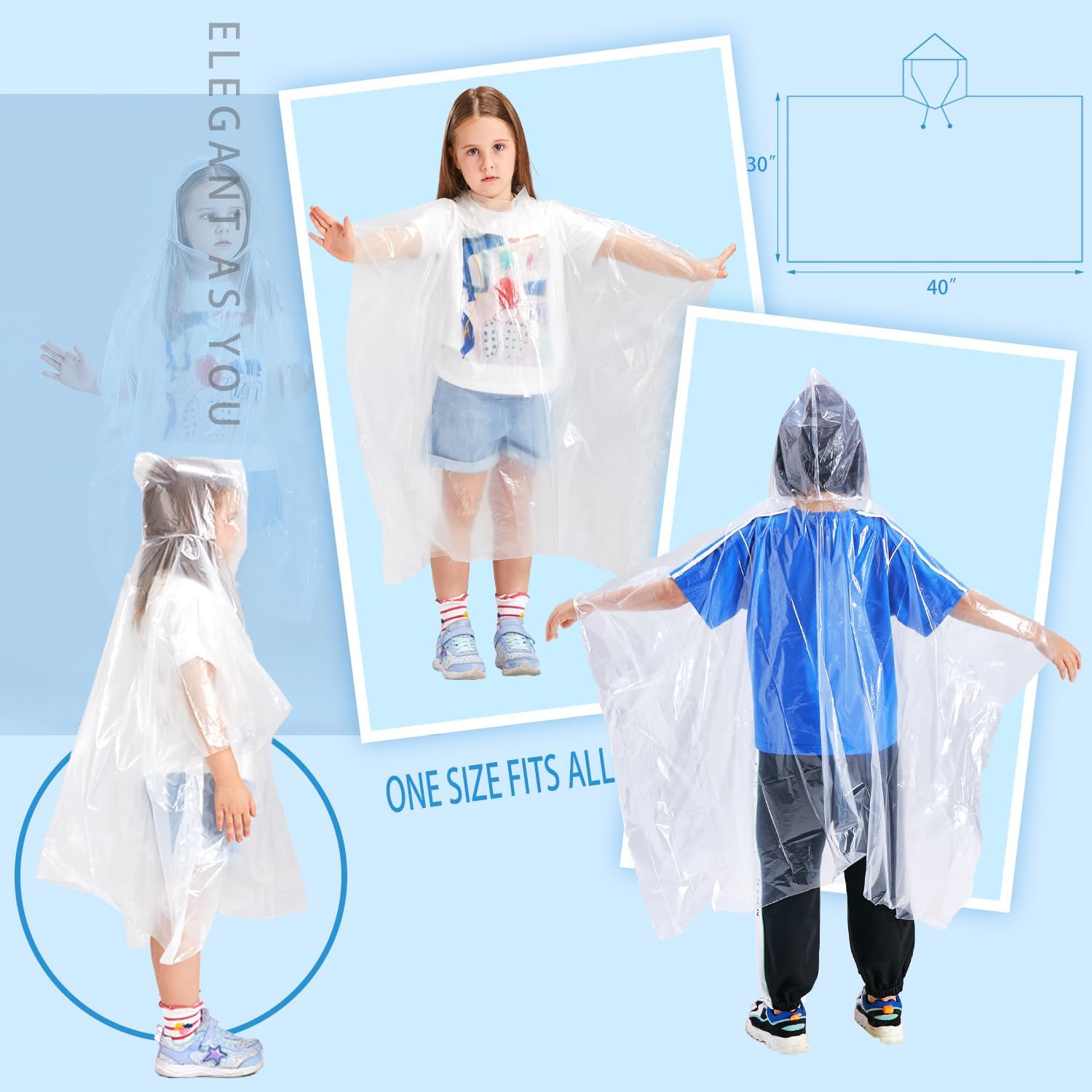 Disposable Rain Ponchos for Kids 6 Pack/Adults 10 - Image 3