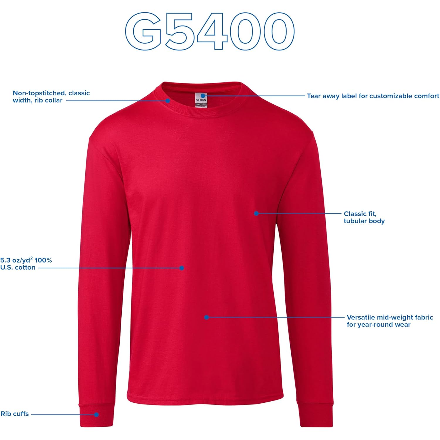 Gildan Adult Heavy bomull långärmad t‑shirt, Style G5400, - Image 4