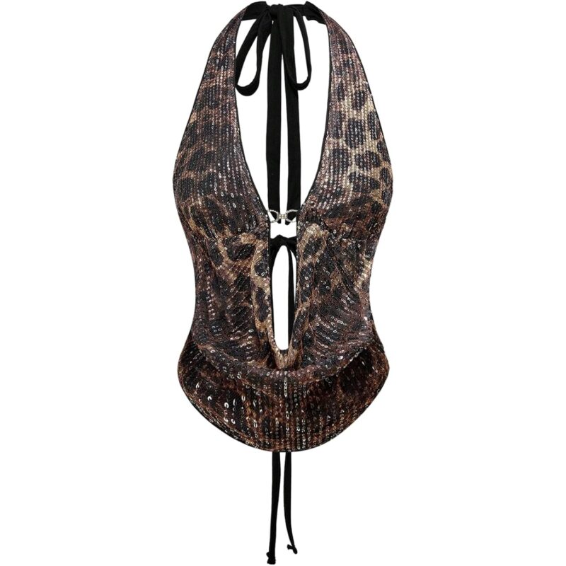 Verdusa Dam Cheetah print Sequin topp Y2K Tie