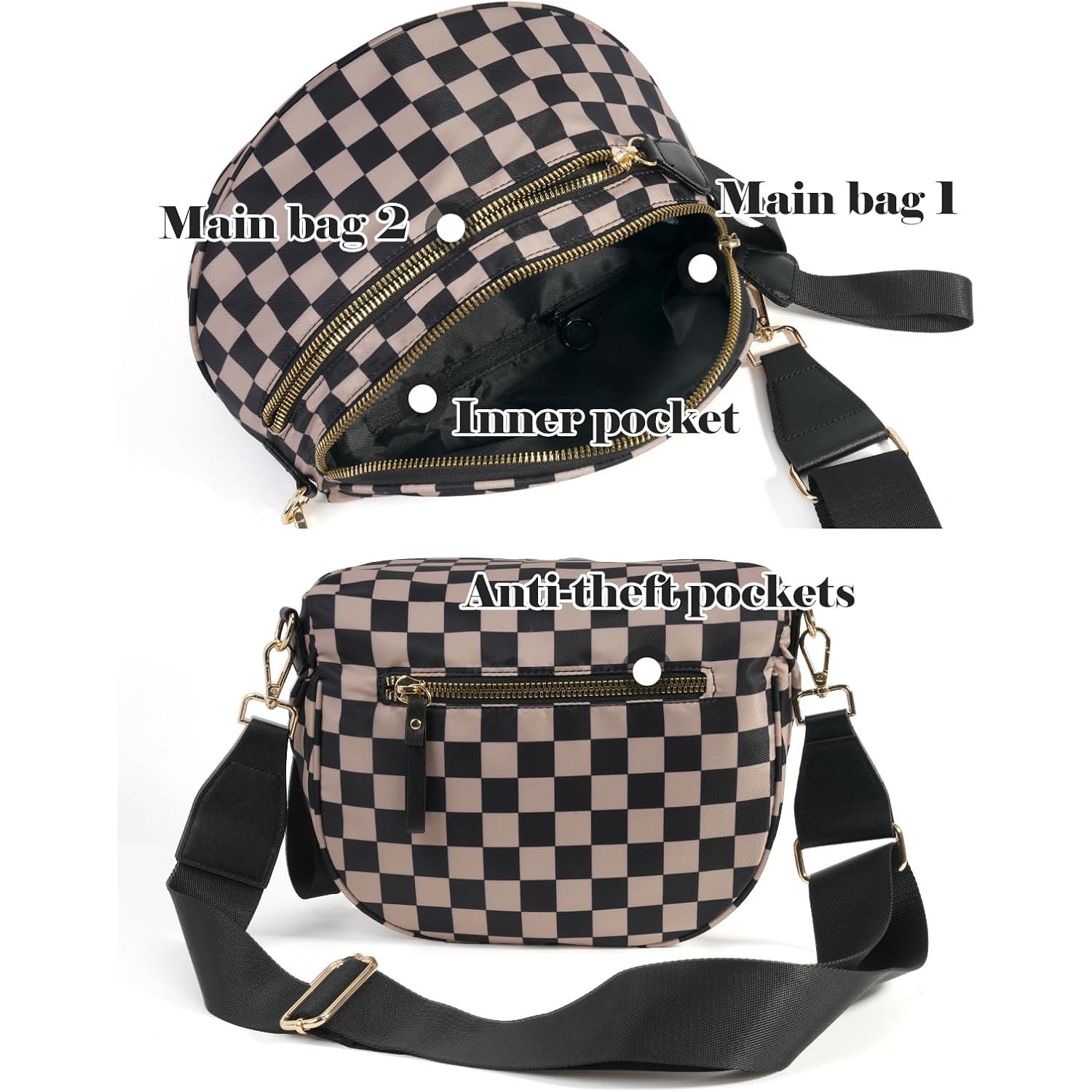 Svart and vit Checkered crossbody Bag Bum Bag - Image 4